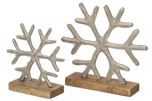 Set Of 2 Snowflake On Base Aluminium Off-White/Natural
