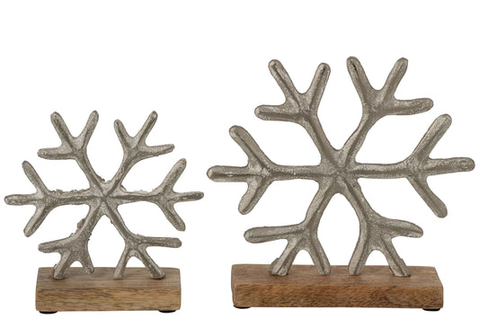 Set Of 2 Snowflake On Base Aluminium Off-White/Natural