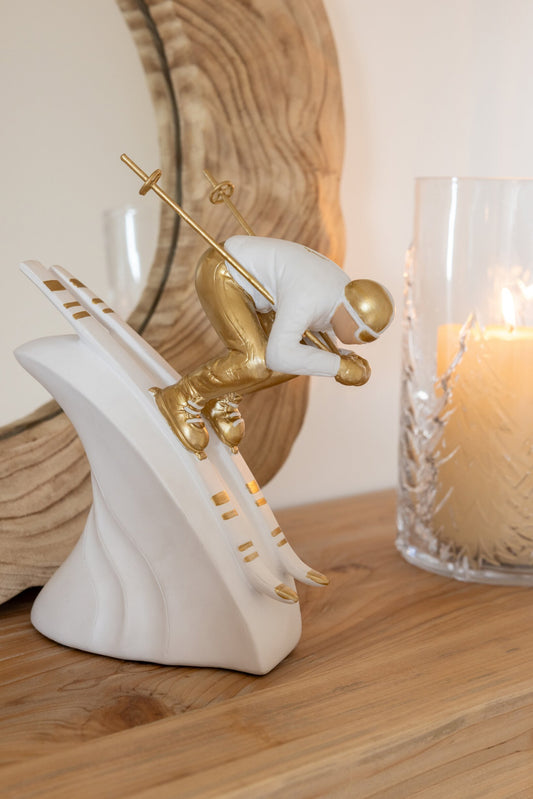 Skier Speed Polyresin White/Gold