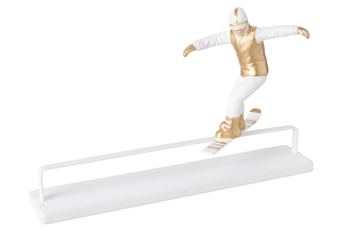 Snowboarder Obstacle Polyresin White/Gold