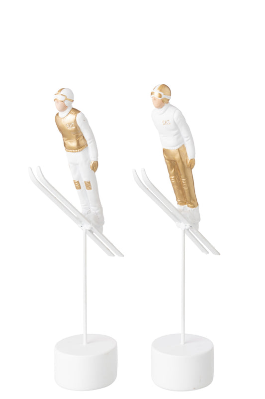 Skier Long Jump Polyresin White/Gold Assortment Of 2