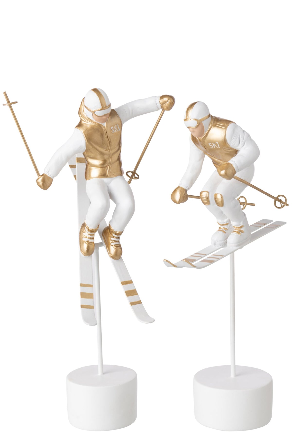 Skier Race Polyresin White/Gold Assortment Of 2