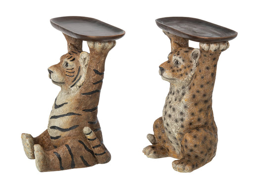 Decorative Tray Tiger + Leopard Polyresin Caramel Assortment Of 2
