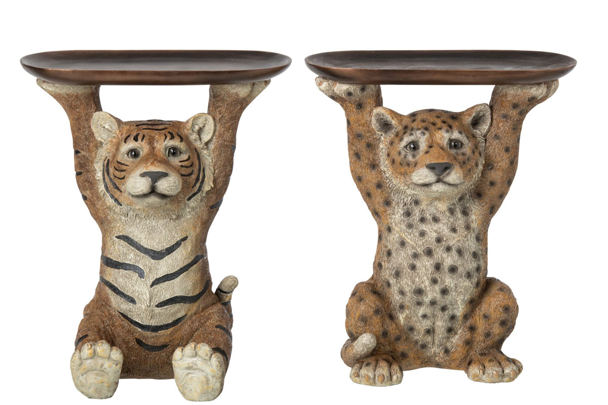 Decorative Tray Tiger + Leopard Polyresin Caramel Assortment Of 2