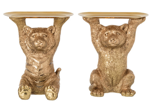 Decorative Tray Tiger + Leopard Polyresin Gold Assortment Of 2