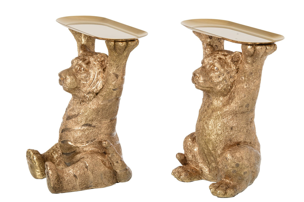 Decorative Tray Tiger + Leopard Polyresin Gold Assortment Of 2