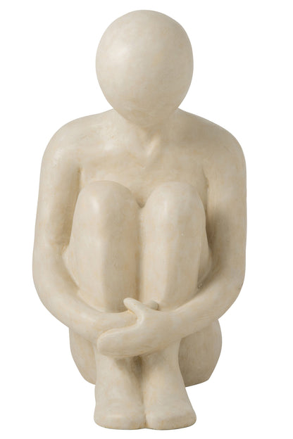 Figure Abstract Man Sitting Polyresin Off-White Large