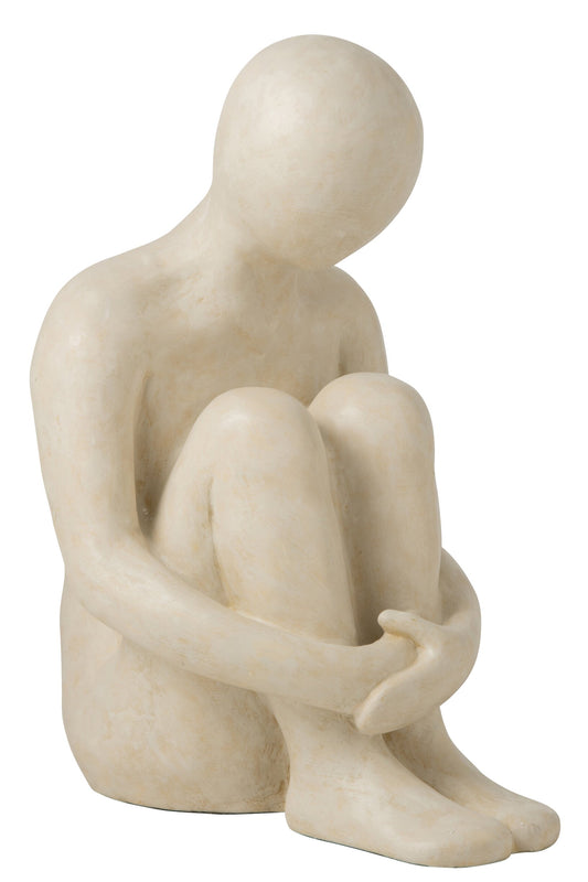 Figure Abstract Man Sitting Polyresin Off-White Large