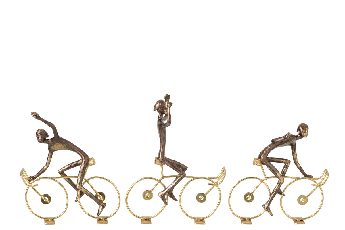 Cyclist Polyresin Brown/Gold Small Assortment Of 3