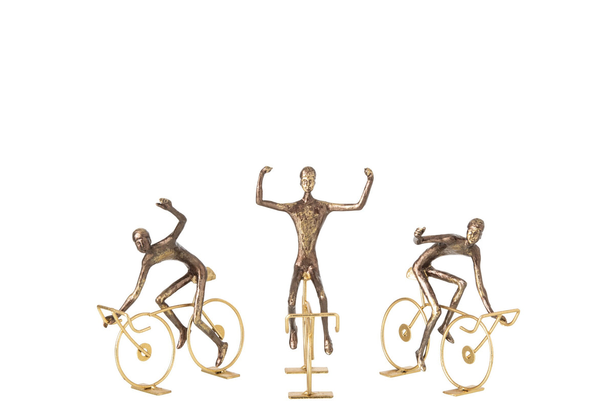 Cyclist Polyresin Brown/Gold Small Assortment Of 3