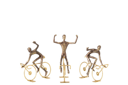 Cyclist Polyresin Brown/Gold Small Assortment Of 3