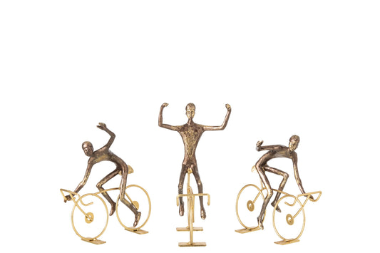 Cyclist Polyresin Brown/Gold Small Assortment Of 3
