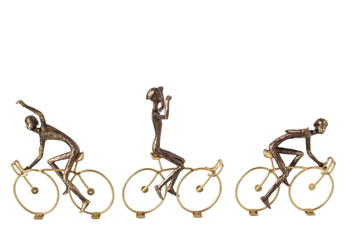 Cyclist Polyresin Brown/Gold Large Assortment Of 3