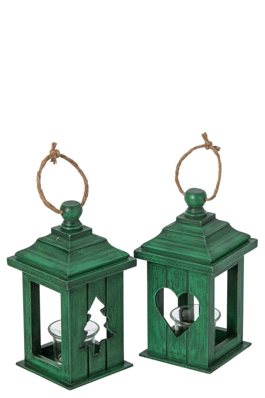 Lantaarn Dennenhout Groen Assortiment Van 2