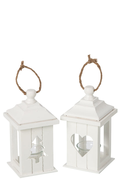 Lantaarn Dennenhout Wit Assortiment Van 2