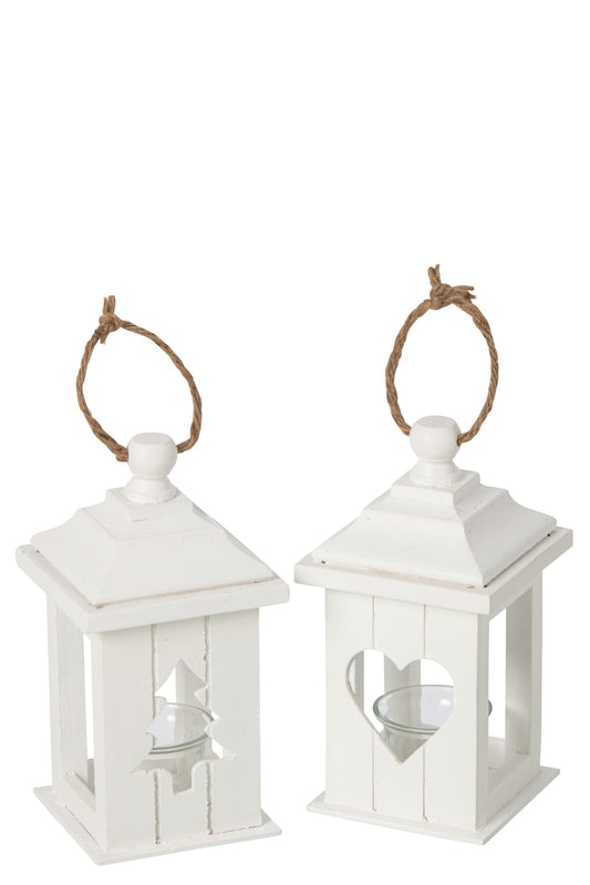 Lantaarn Dennenhout Wit Assortiment Van 2