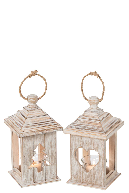 Lantaarn Dennenhout Beige Assortiment Van 2