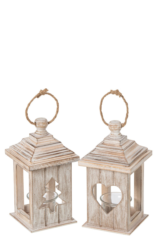 Lantaarn Dennenhout Beige Assortiment Van 2