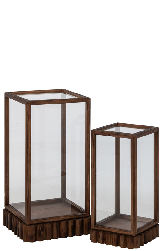 Set Van 2 Deco Vitrine Stolp Rechthoek Dennenhout Bruin