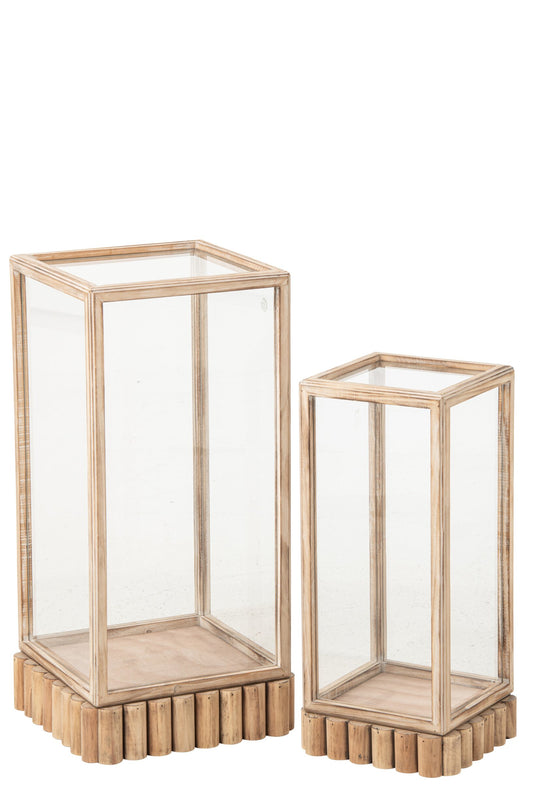 Set Van 2 Deco Vitrine Stolp Rechthoek Dennenhout Beige