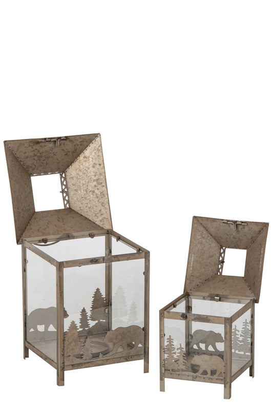 Set Van 2 Lantaarn Metaal Beige