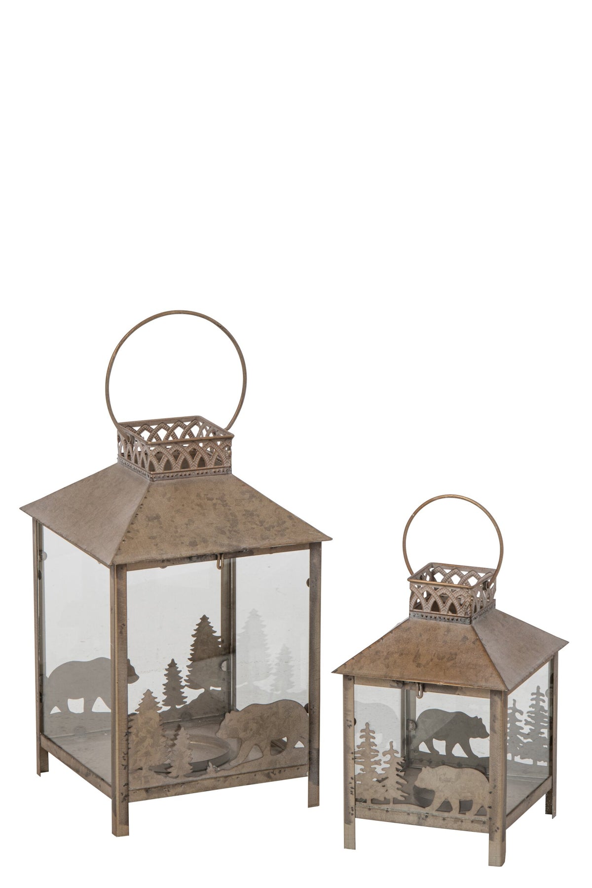 Set Van 2 Lantaarn Metaal Beige