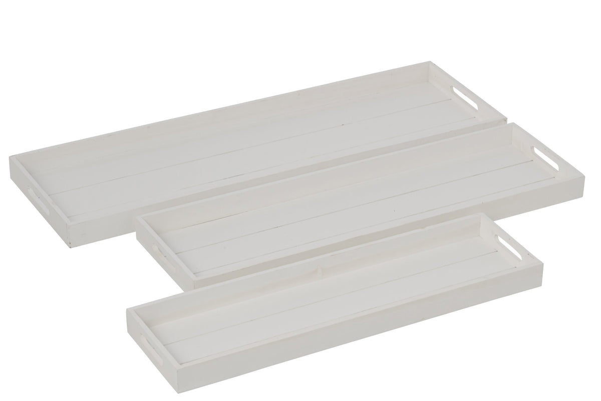Set Of 3 Decorative Tray Fir Wood White