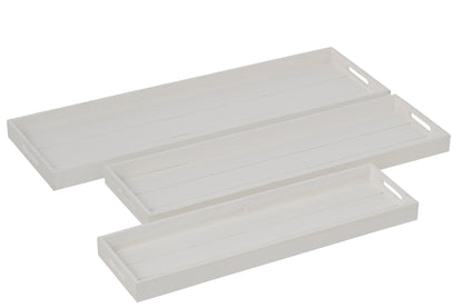 Set Of 3 Decorative Tray Fir Wood White