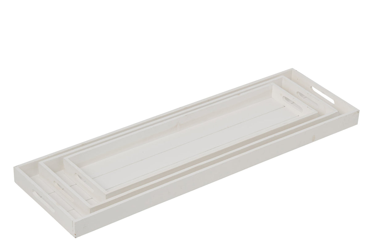Set Of 3 Decorative Tray Fir Wood White