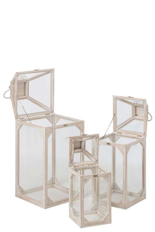 Set Van 3 Lantaarn Dennenhout Beige