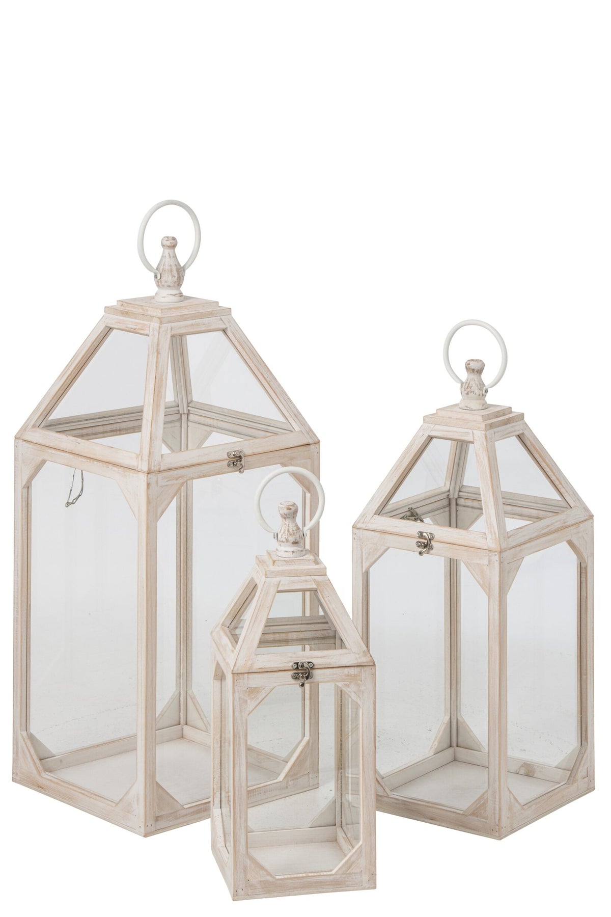 Set Van 3 Lantaarn Dennenhout Beige