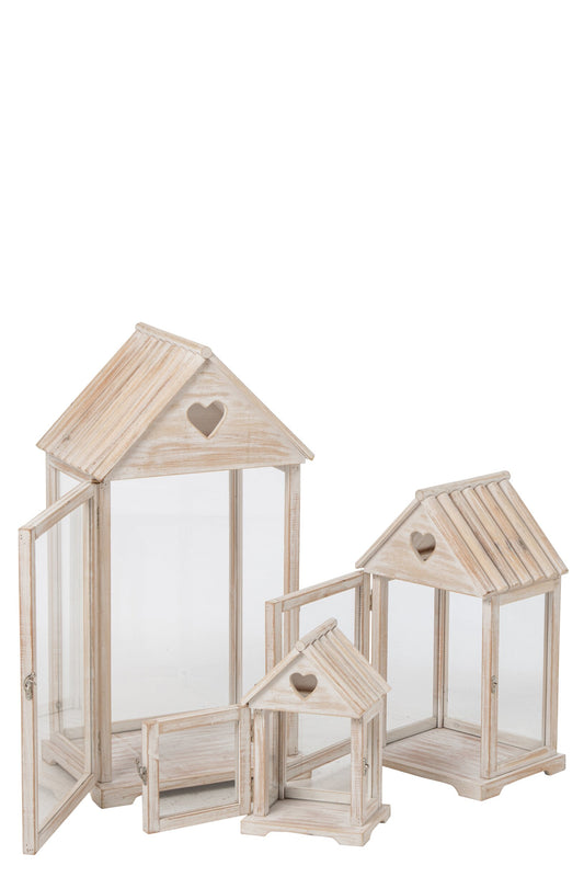 Set Van 3 Lantaarn Hart Dennenhout Beige