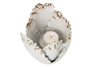Set Van 2 Theelichthouder Tulp Bloemen Ijzer Wit/Goud Large