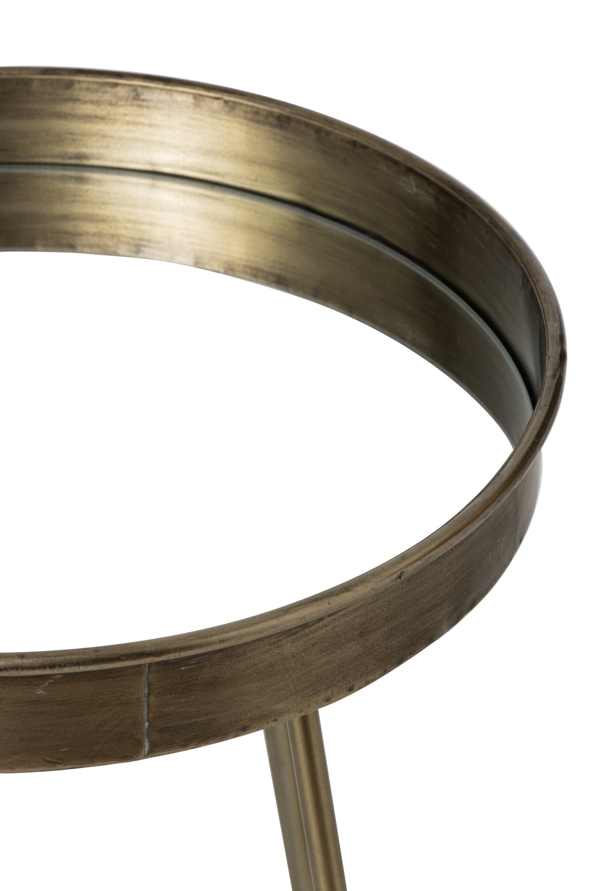 Set Of 2 Side Table Mirror Round Iron Brass