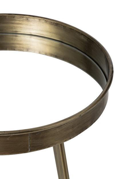 Set Of 2 Side Table Mirror Round Iron Brass