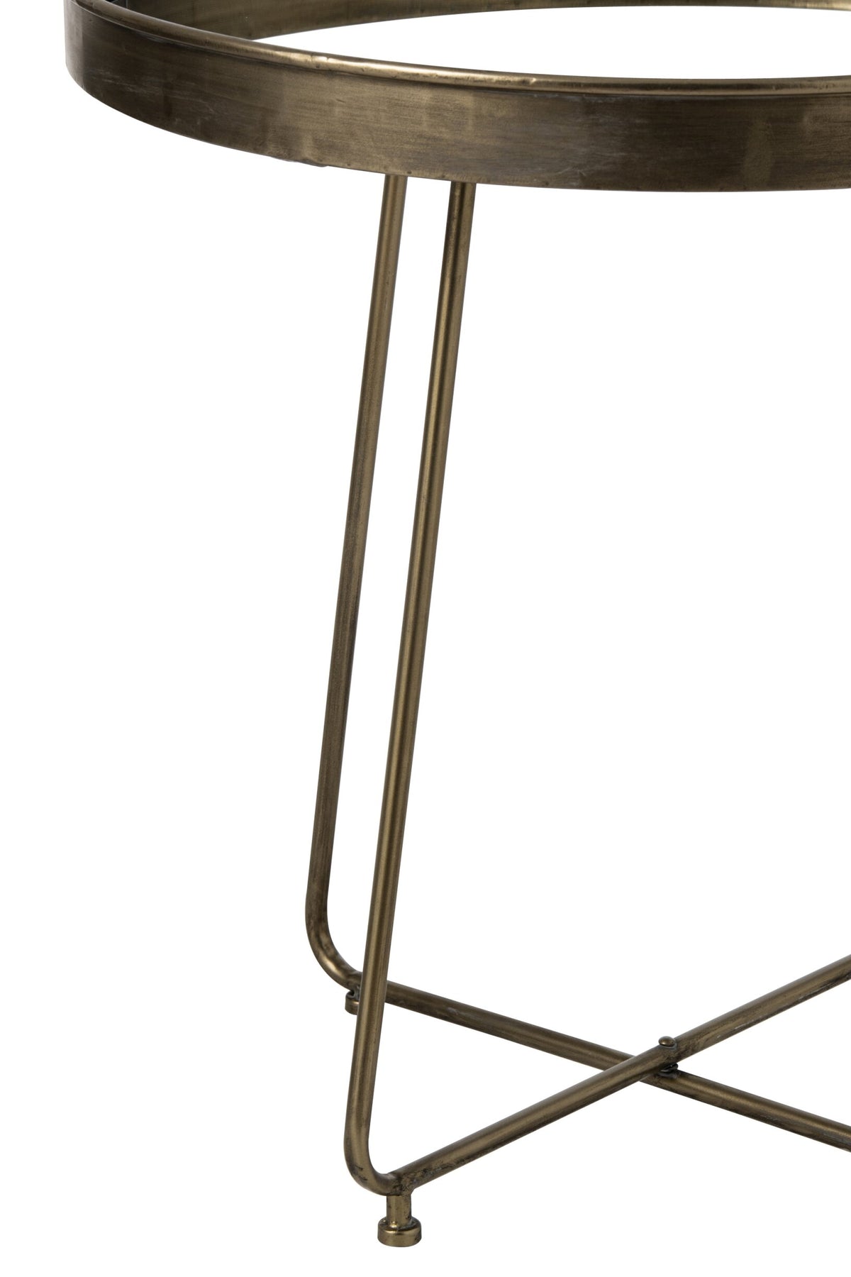 Set Of 2 Side Table Mirror Round Iron Brass