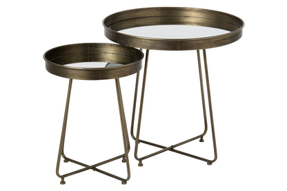 Set Of 2 Side Table Mirror Round Iron Brass