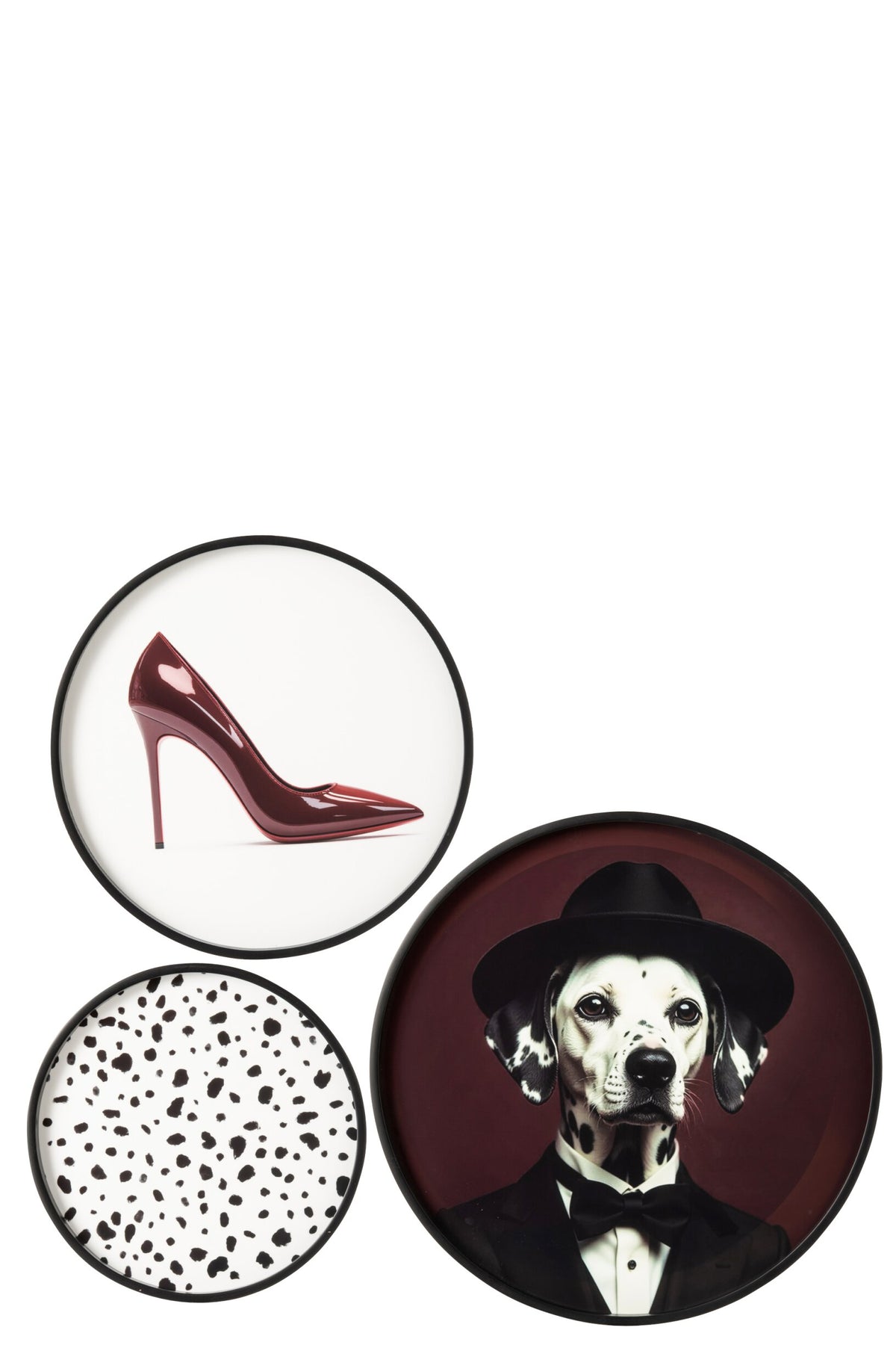 Set Of 3 Wall Object Dalmatian Round MDF Black/White