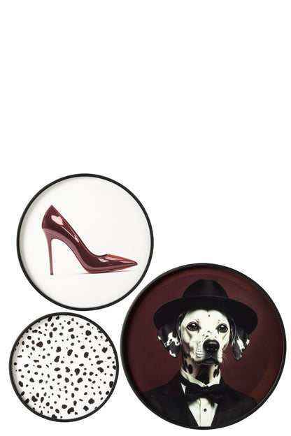 Set Of 3 Wall Object Dalmatian Round MDF Black/White
