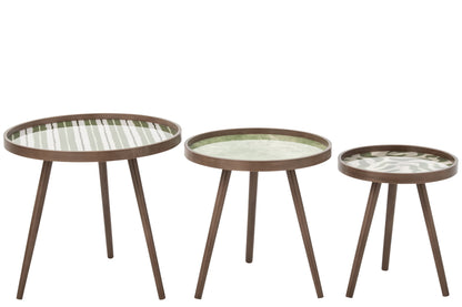 Set Of 3 Coffee Table Round Rubber Wood Olive