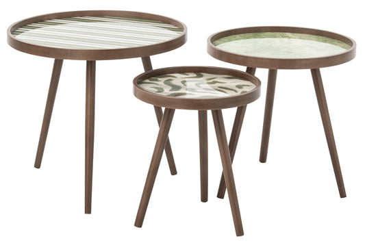 Set Of 3 Coffee Table Round Rubber Wood Olive