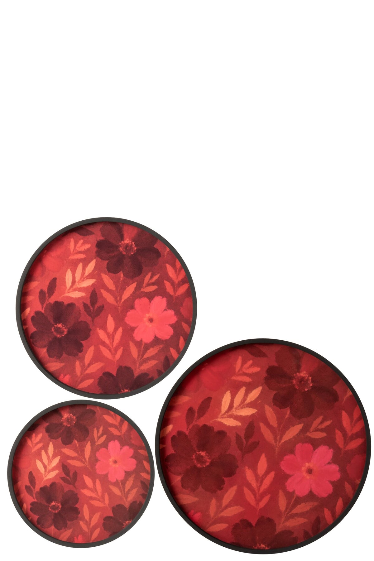Set Of 3 Wall Object Flowers Round MDF Fuchsia