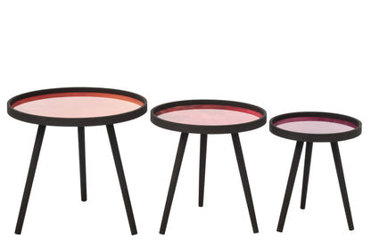 Set Of 3 Coffee Table Round Rubber Wood Multi/Black