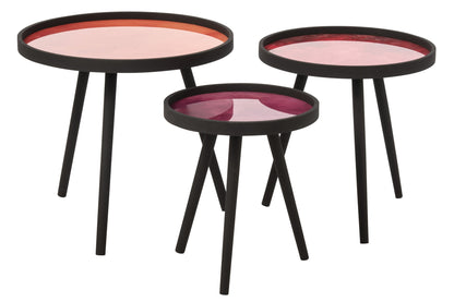 Set Of 3 Coffee Table Round Rubber Wood Multi/Black
