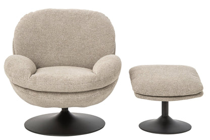 Lounge Chair + Footstool Metal Beige