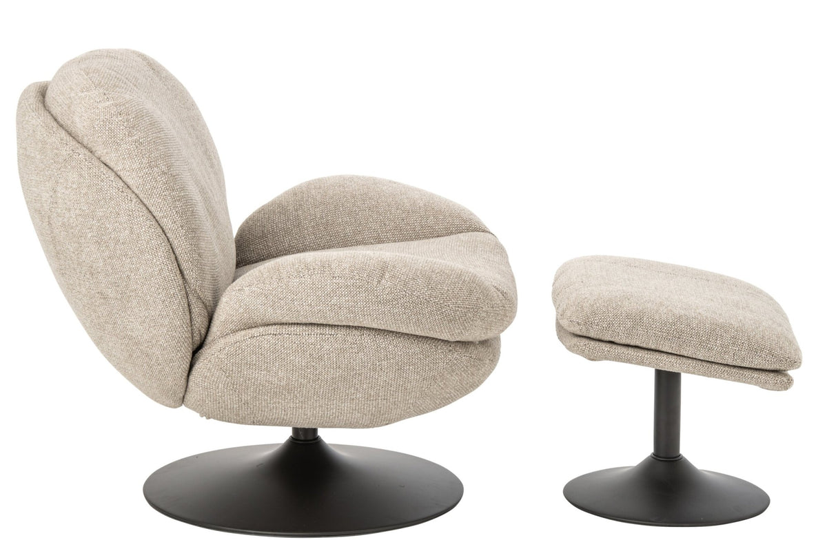 Lounge Chair + Footstool Metal Beige