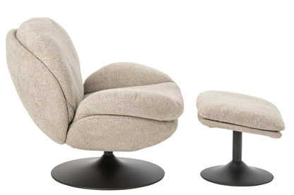 Lounge Chair + Footstool Metal Beige