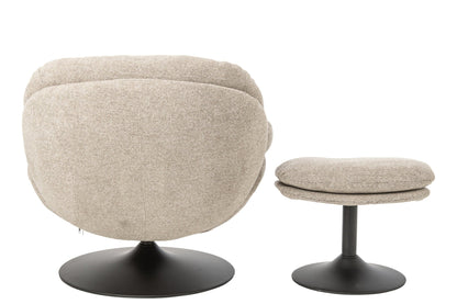 Lounge Chair + Footstool Metal Beige