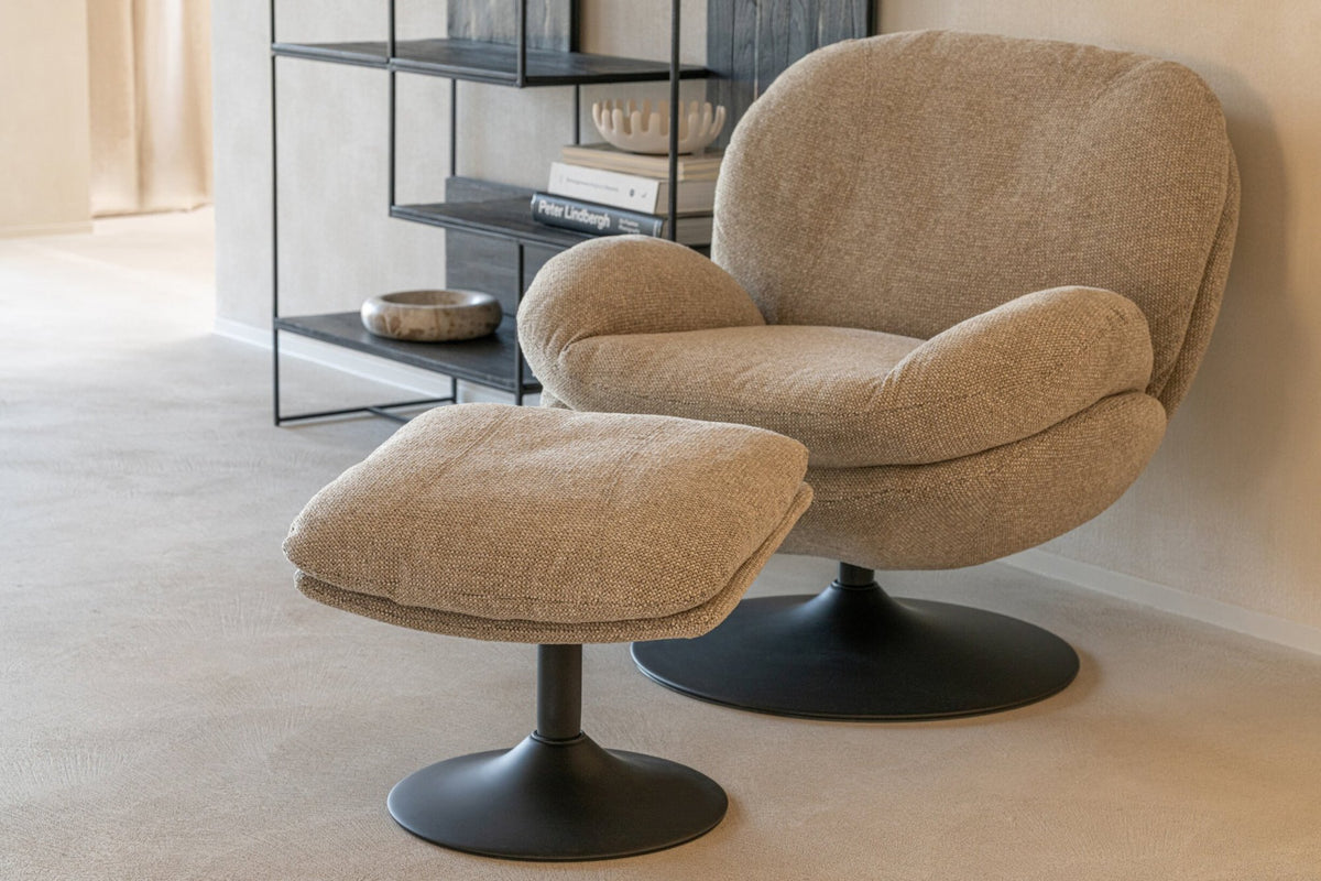 Lounge Chair + Footstool Metal Beige