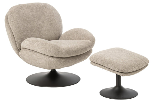 Lounge Chair + Footstool Metal Beige